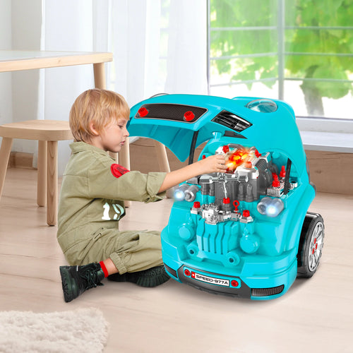 Kids Truck Engine Toy Set, Car Service Play Set, Teal