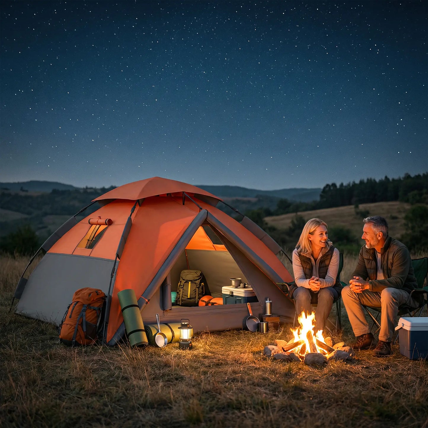 Pop up Camping Tent, 3-4 Man Family Tent, 3000mm Waterproof, with Carry Bag and Top Hook, Dark Grey and Orange Camping Tents at Gallery Canada