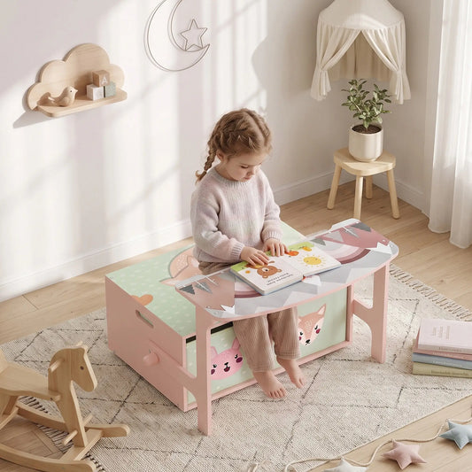 Kids 3-in-1 Toy Box Chest, Wooden Storage Bench, 2 Drawers, Pink Baby & Kids Storage Pink at Gallery Canada
