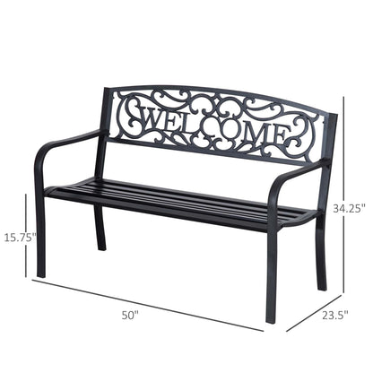 50" 2-Seater Garden Bench, Metal Outdoor Loveseat, Black Outdoor Benches at Gallery Canada