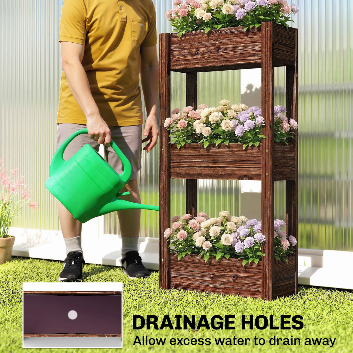 3-Tier Wooden Raised Garden Bed, 23.6" x 9.8" x 47.2", Elevated Planter Box Elevated Garden Beds at Gallery Canada