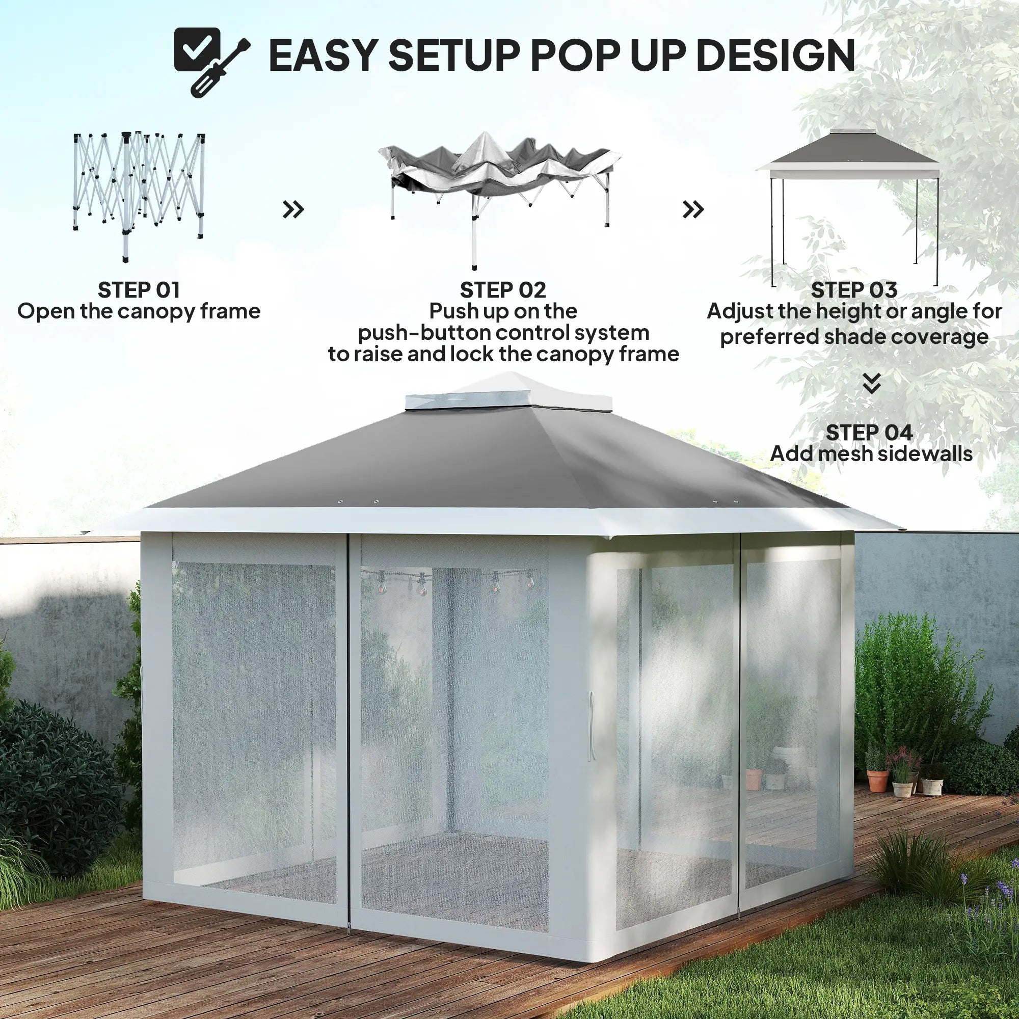 11' x 11' Pop Up Gazebo, Double Roof, Adjustable Canopy Tent, Dark Grey Pop Up Canopies at Gallery Canada