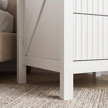 Nightstand With 2 Fluted Drawers, Open Shelf, Anti-Tipping, White Walnut, White Walnut