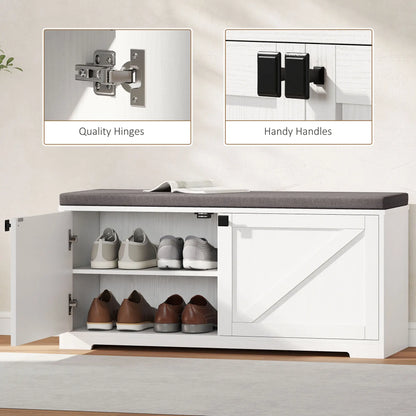 Shoe Storage Bench with Padded Seat, 8 Pairs, White Wood Grain, White Shoe Storage Cabinets & Racks at Gallery Canada