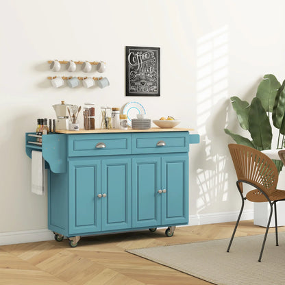 Rolling Kitchen Island with Storage, Drop Leaf, Rubber Wood Top, Light Blue Kitchen Islands & Kitchen Carts at Gallery Canada