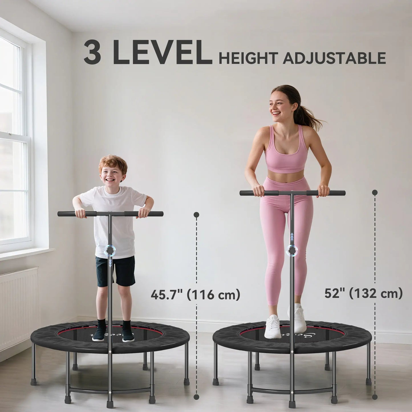 39" Mini Exercise Trampoline, Adjustable T-Bar, Indoor Fitness Rebounder, Black Trampolines at Gallery Canada