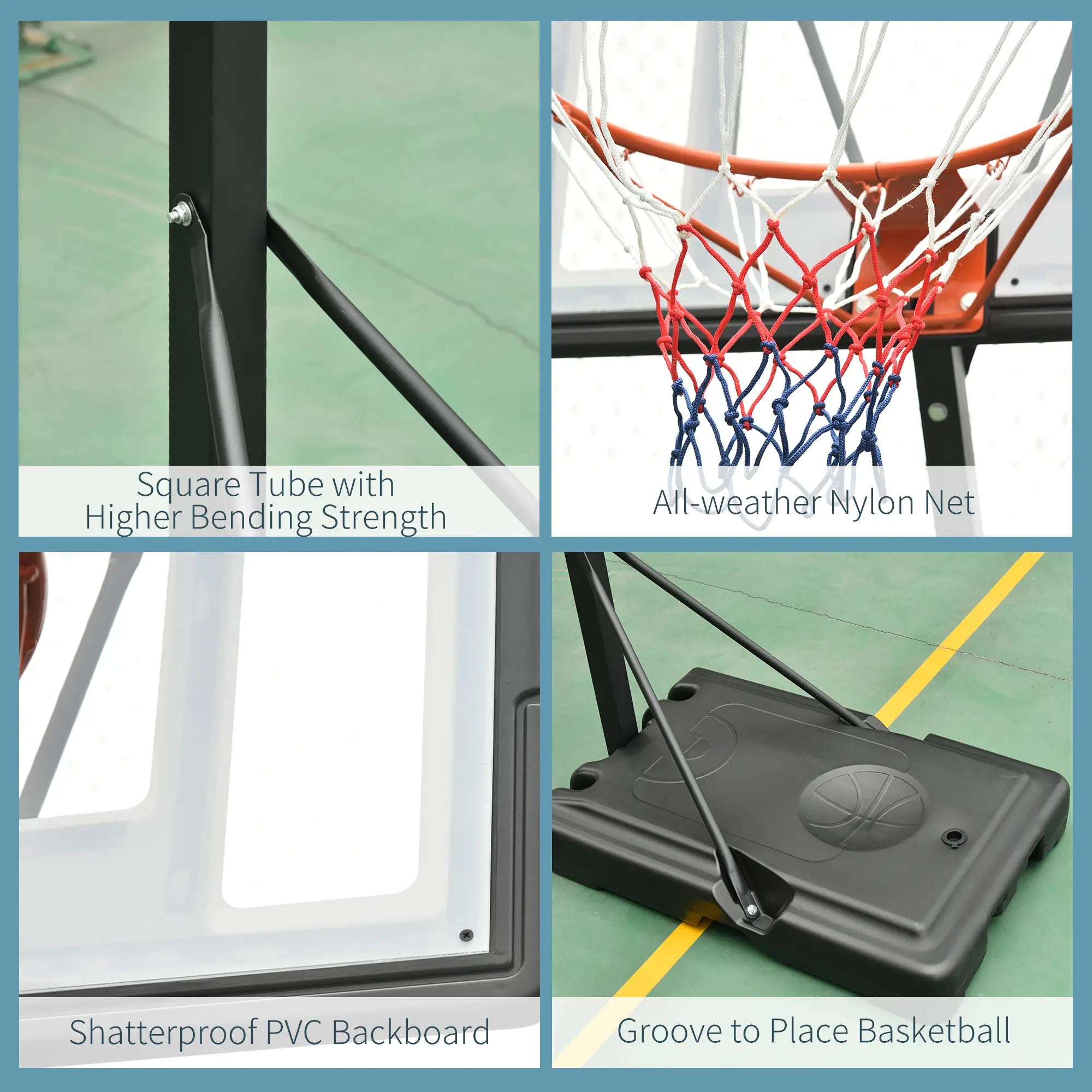 Portable Basketball Hoop Stand with Wheels, Height Adjustable 8FT-10FT, Black Basketball at Gallery Canada