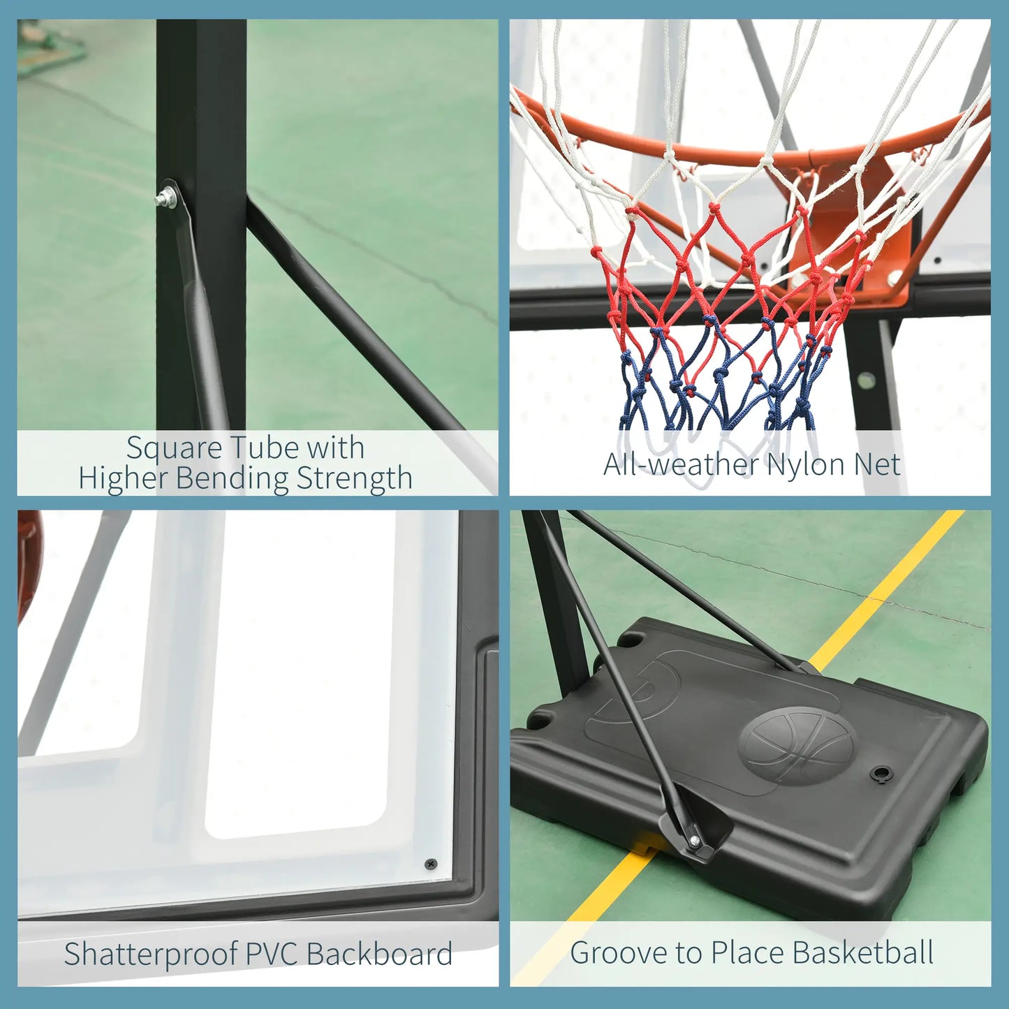 Portable Basketball Hoop Stand with Wheels, Height Adjustable 8FT-10FT, Black Basketball at Gallery Canada