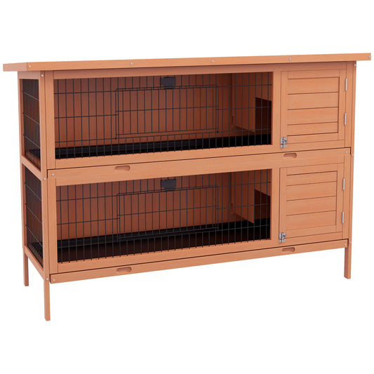 54"L 2-Story Rabbit Hutch, Wooden Pet House, Lockable Doors, No Leak Tray, Orange Rabbit Hutch Orange at Gallery Canada