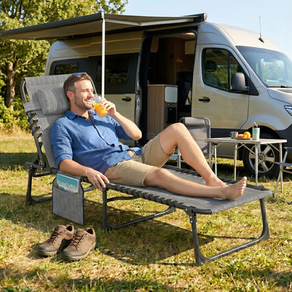 Outdoor Folding Chaise Lounge, Adjustable Backrest, Removable Pillow, Mixed Grey, Grey Lounger Chairs at Gallery Canada