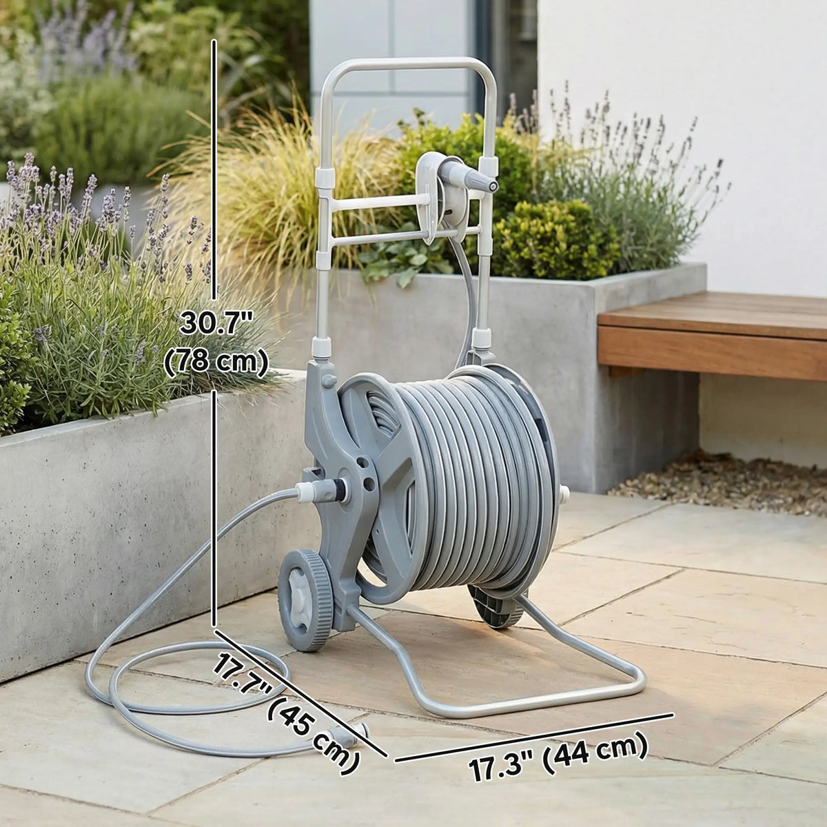 Garden Hose Reel Cart With Wheels, 1/2" x 148ft, Grey Garden Accessories at Gallery Canada