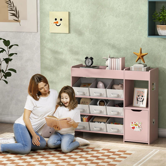 Kids Toy Storage Organizer, 9 Fabric Boxes, Cabinet Shelves, Pink