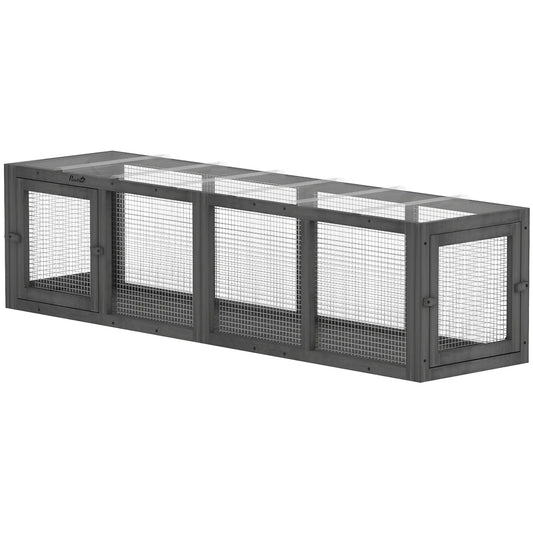 Tunnel pour chat extérieur, Enclos en bois, Parcours extensible pour animaux de compagnie, 3 portes, Gris