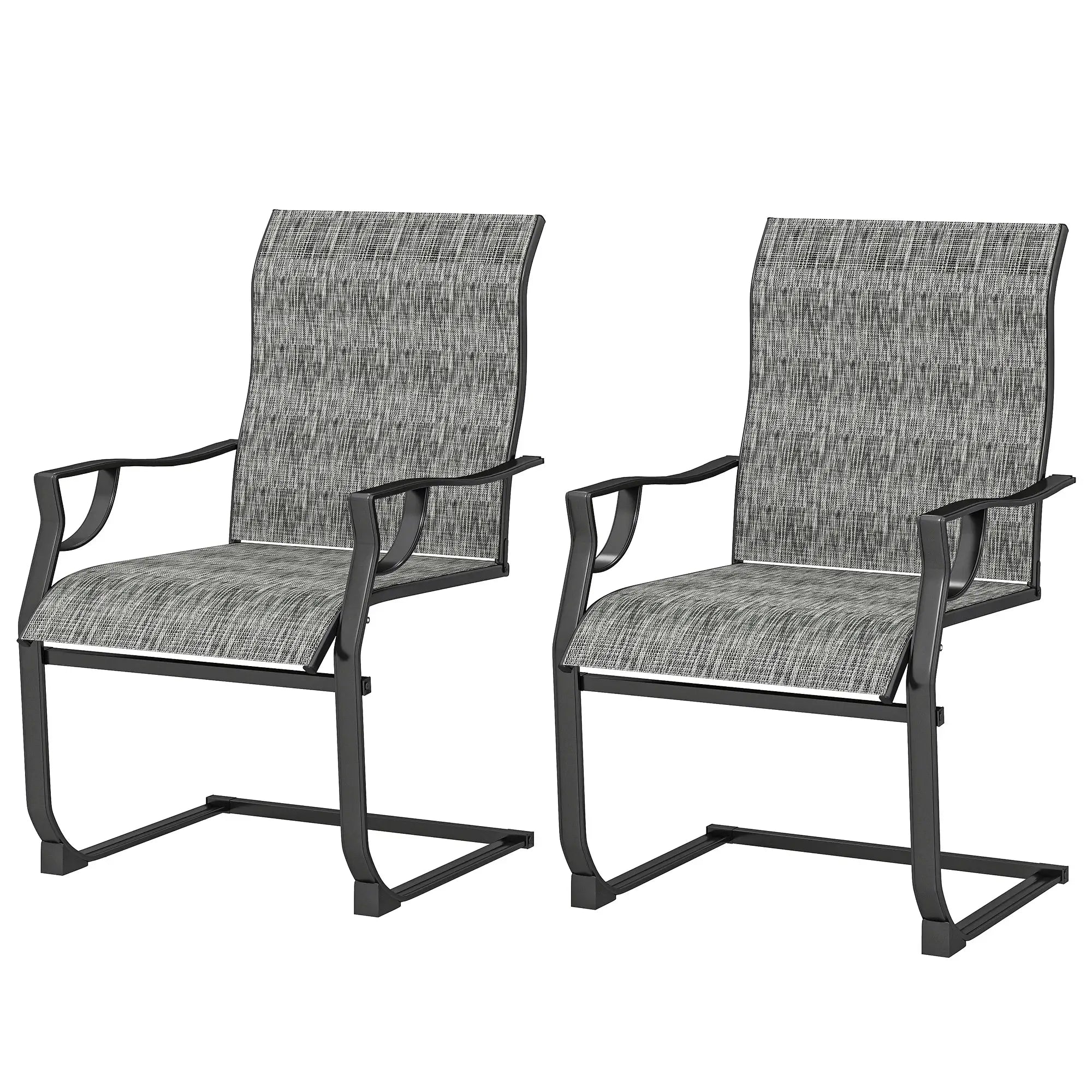 C Spring Motion Patio Chairs Set of 2, High Backrest, Armrest, Breathable Fabric Patio Chairs Mixed Grey at Gallery Canada