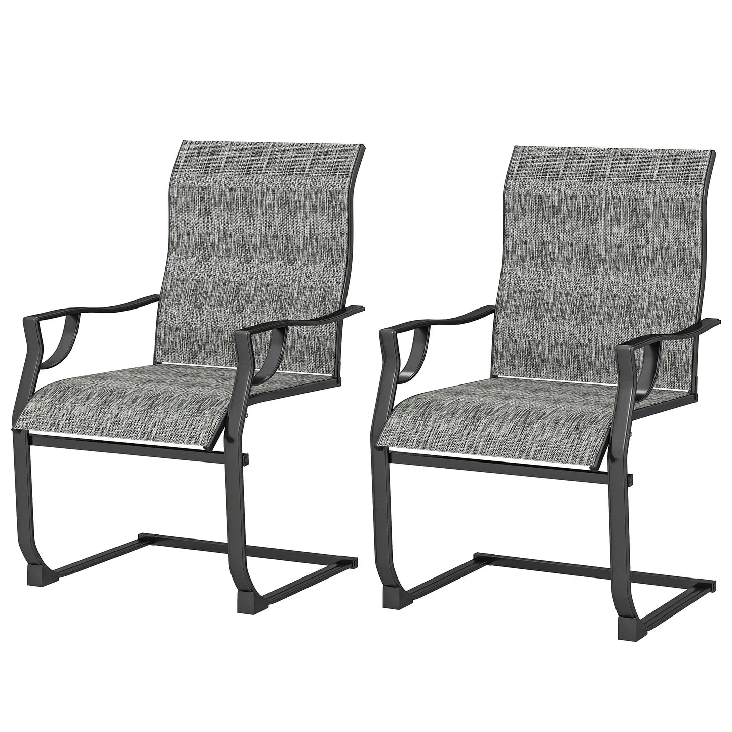 C Spring Motion Patio Chairs Set of 2, High Backrest, Armrest, Breathable Fabric Patio Chairs Mixed Grey at Gallery Canada