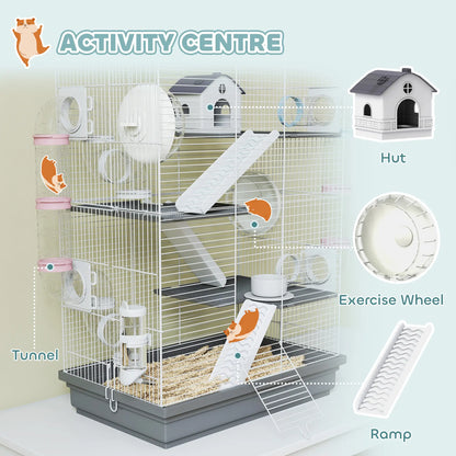 4-Level Large Hamster Cage, DIY Tubes, Water Bottle, Food Dish, Hut, Exercise Wheels, Grey Hamster Cages at Gallery Canada