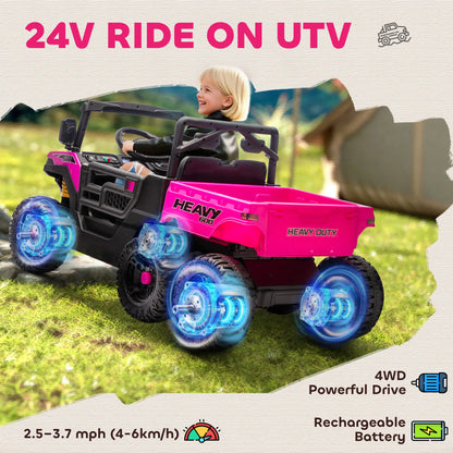 24V 4WD Kids Ride On Truck, 6 Wheels, 2 Seater, Remote, Dump Bed, Pink Electric Toy Cars at Gallery Canada