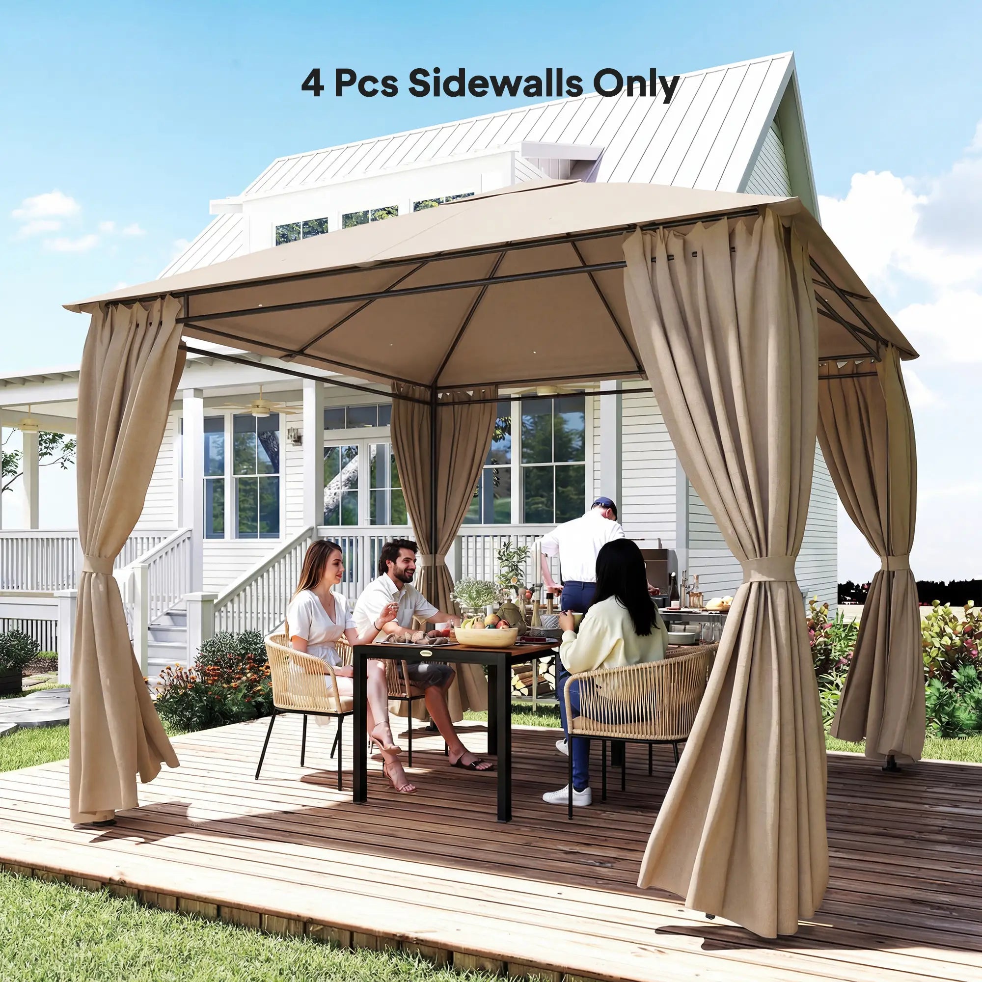 10' x 10' Gazebo Sidewall Set, 4 Panels, Windows, Doors, Khaki Gazebo Sidewalls at Gallery Canada