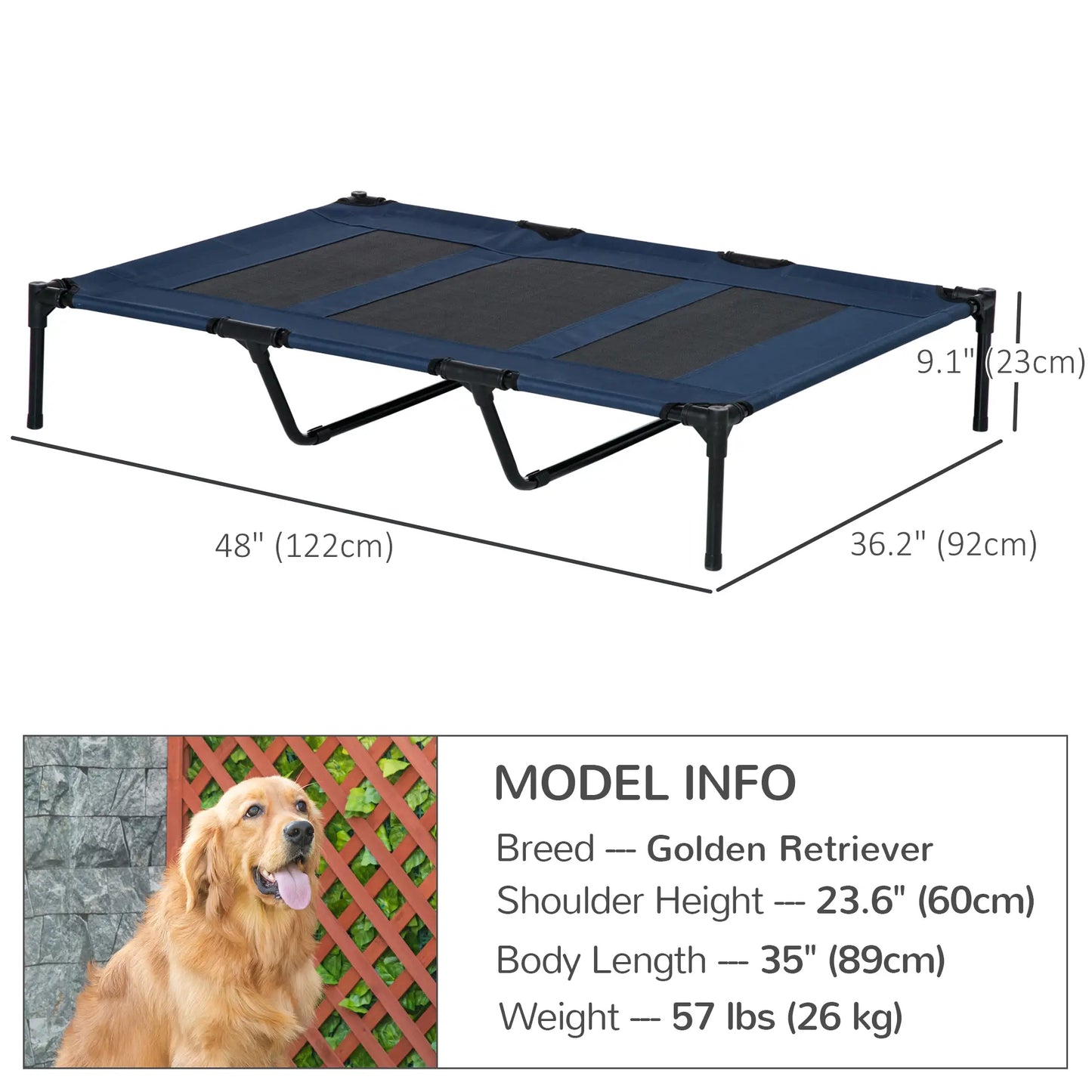 48" X 36" X 9" Elevated Pet Bed with Carrying Bag, Dark Blue Elevated Dog Beds at Gallery Canada