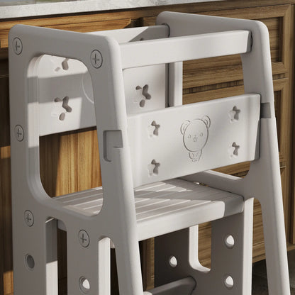 Toddler Kitchen Helper Stool, Adjustable Height, Safety Rail, Grey Toddler & Kids Step Stools at Gallery Canada