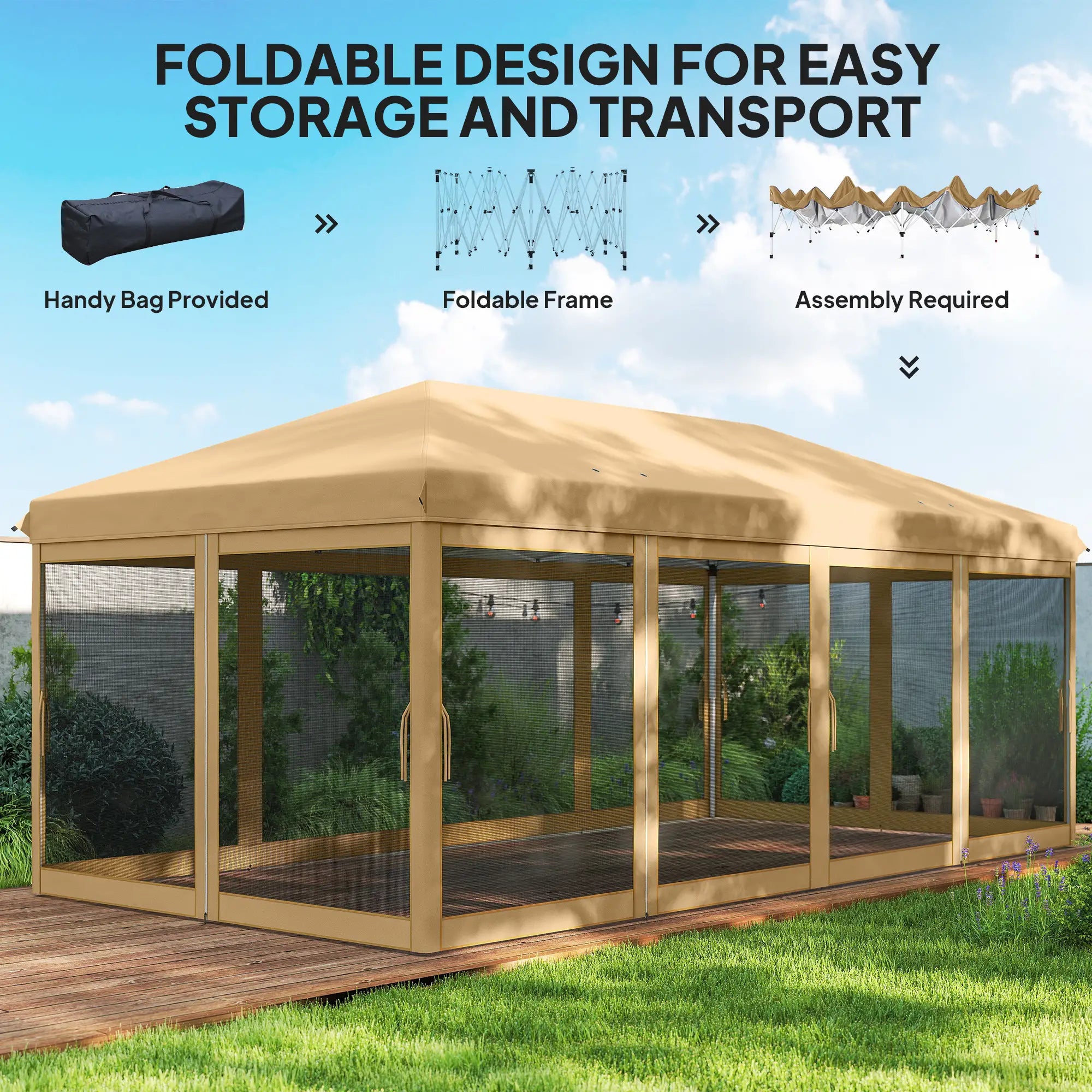10' x 20' Pop Up Canopy Tent Gazebo, Removable Mesh Sidewalls, Carry Bag, Beige Pop Up Canopies at Gallery Canada