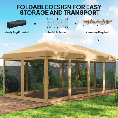 10' x 20' Pop Up Canopy Tent Gazebo, Removable Mesh Sidewalls, Carry Bag, Beige Pop Up Canopies at Gallery Canada