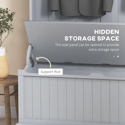 3-In-1 Entryway Hall Tree, Coat Rack, Bench, Shoe Storage, 5 Hooks, Grey Clothing Storage at Gallery Canada