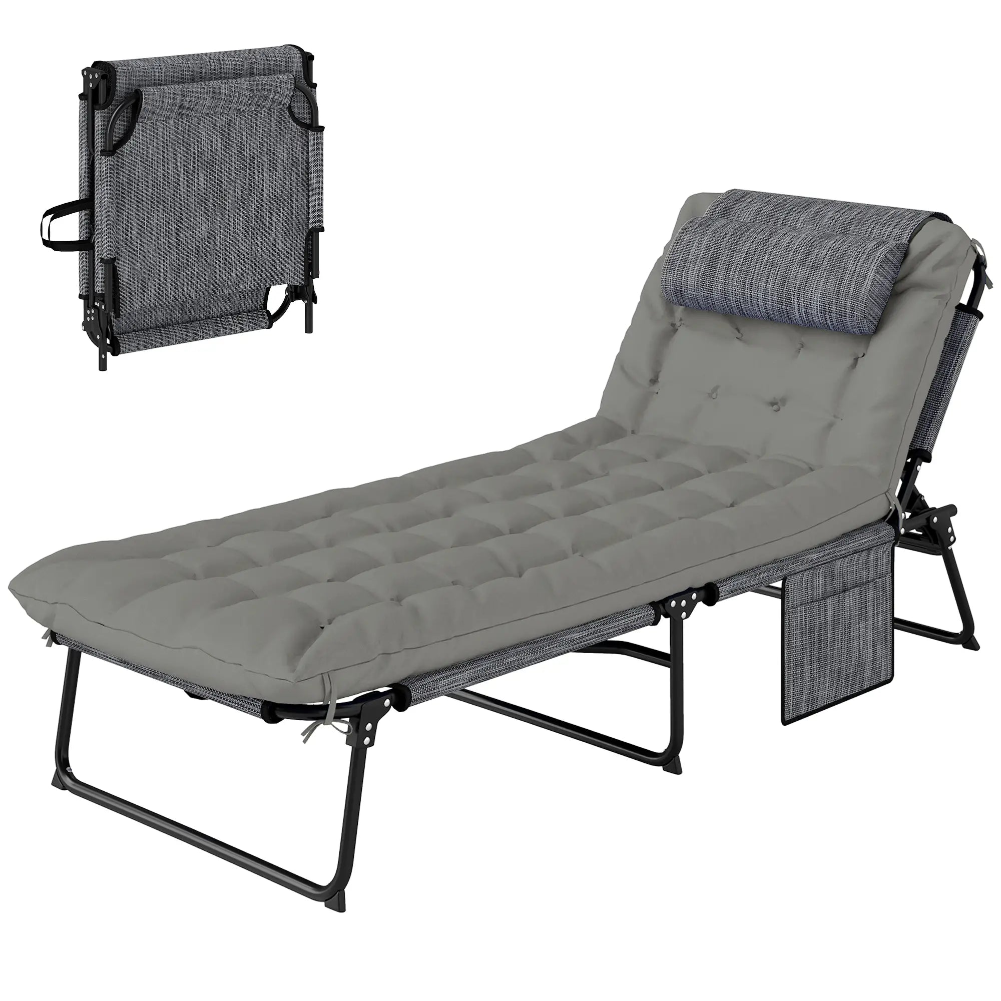Folding Lounge Chair, 4-Level Reclining Back, Cushion, Grey Lounger Chairs at Gallery Canada