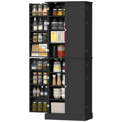 65" Kitchen Cabinet, Pantry With 4 Doors, 16 Shelves, Black Kitchen Pantry Cabinets Black at Gallery Canada