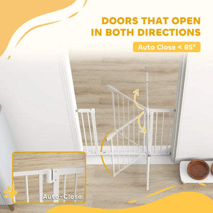 Baby Pet Safety Gate, Pressure Fit, Two-Way Open, Auto-Close, 30"H, White