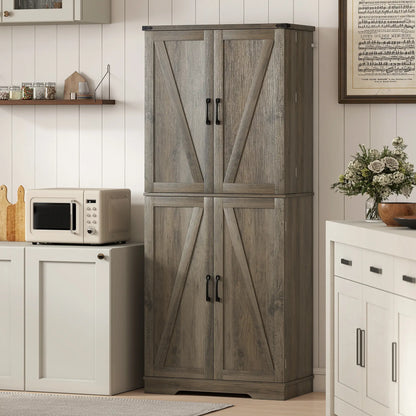 72 Inch Kitchen Pantry Cabinet, Farmhouse Storage with 4 Doors, Drawer, Grey Kitchen Pantry Cabinets at Gallery Canada