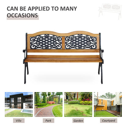 50" Garden Bench, Porch Park Chair, Cast Iron Hardwood Outdoor Benches at Gallery Canada