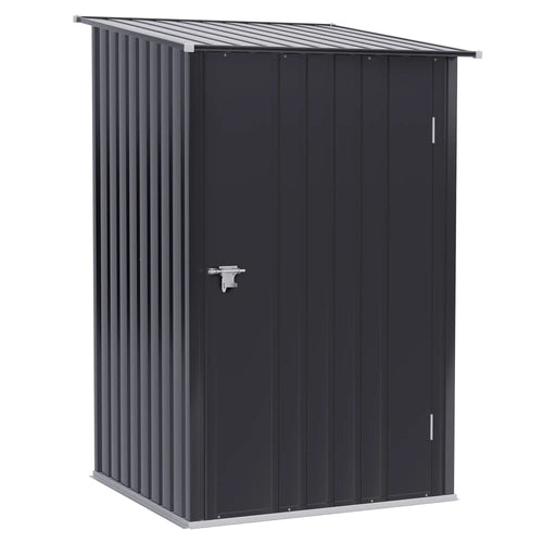 3.3' x 3.4' Lean-To Storage Shed, Galvanized Steel, Lockable Door, Dark Gray