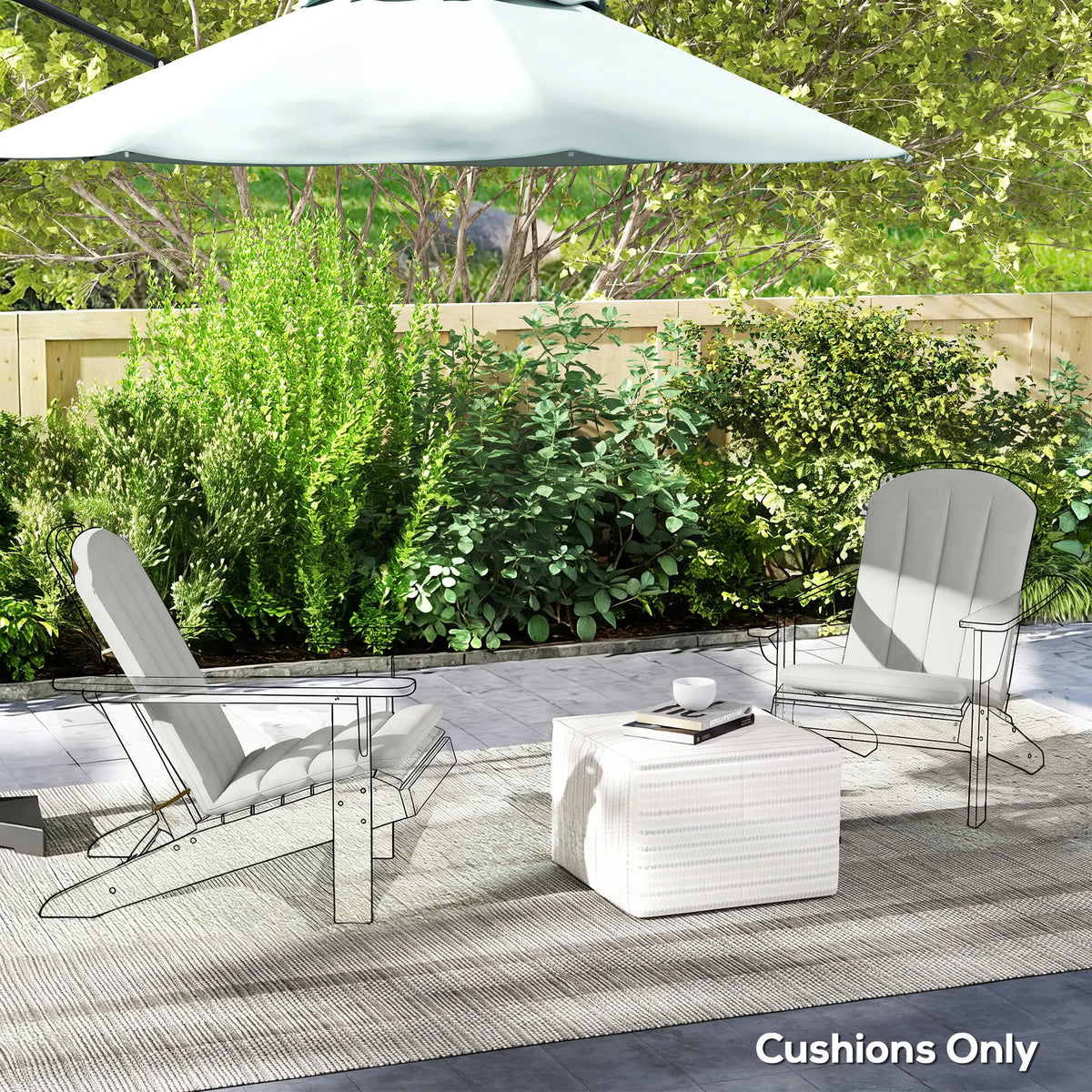 Ensemble de 2 coussins de chaise de patio, dossier haut, mousse haute densité, gris clair