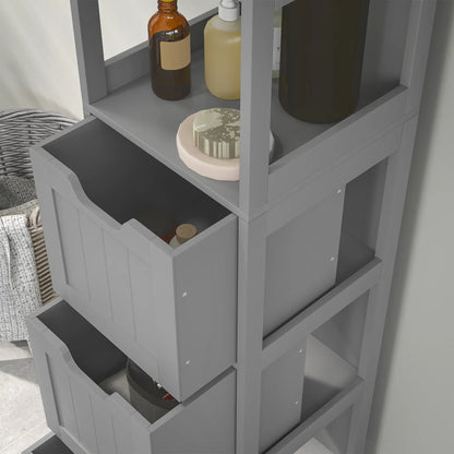Narrow Bathroom Cabinet, 3 Drawers, 2 Tier Shelf, Tall Cupboard, Grey Bathroom Cabinets at Gallery Canada