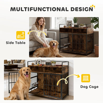Dog Crate Furniture With Rotating Feeding Station, Rustic Brown Dog Cages & Crates at Gallery Canada