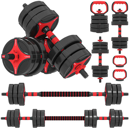 Set d'haltères réglables 5-en-1 de 44 lbs, Noir Rouge