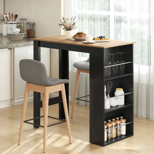 Modern Bar Table, Counter Height With 3 Storage Shelves, Walnut