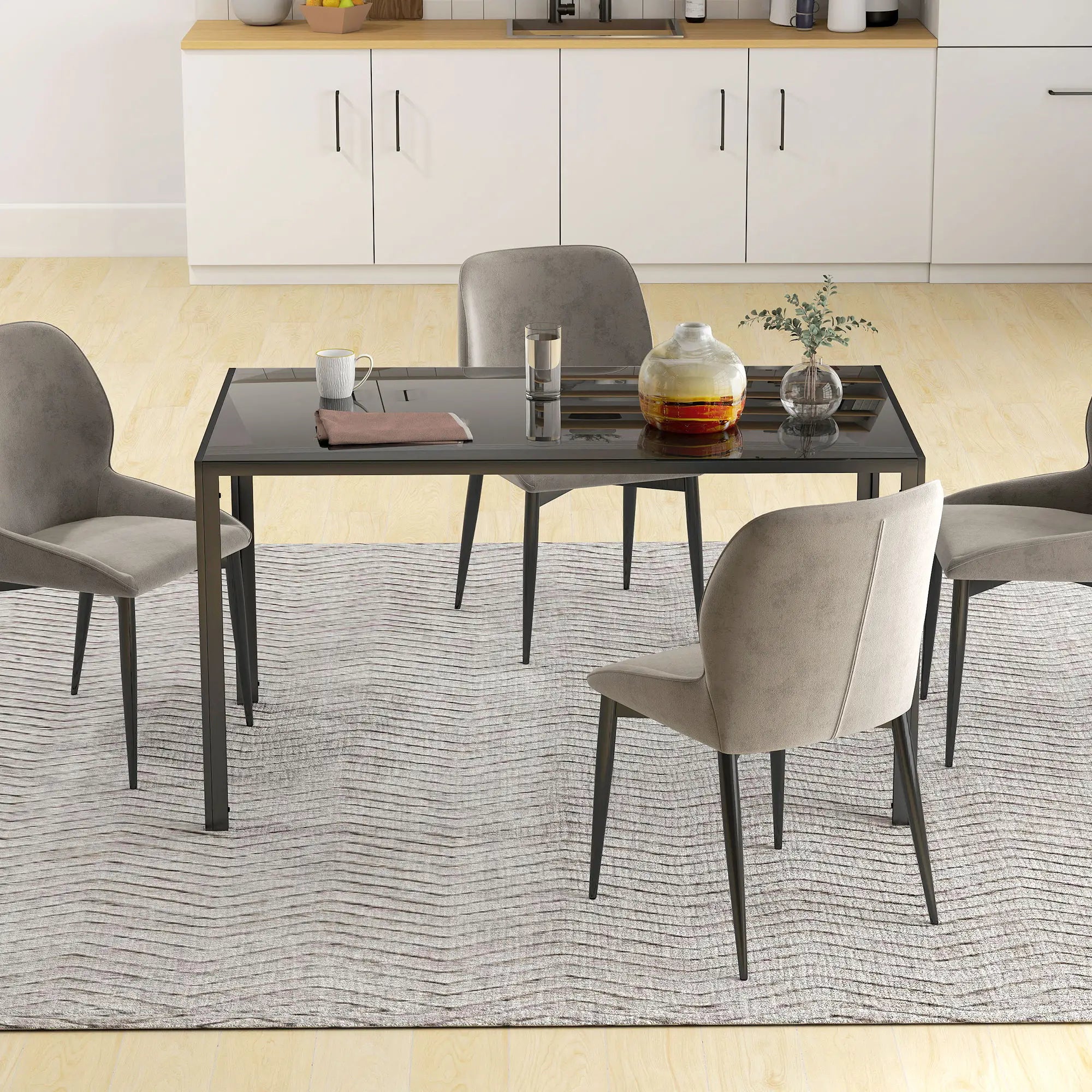 Rectangular Kitchen Table For 4 People, Tempered Glass Tabletop, Black Dining Tables at Gallery Canada