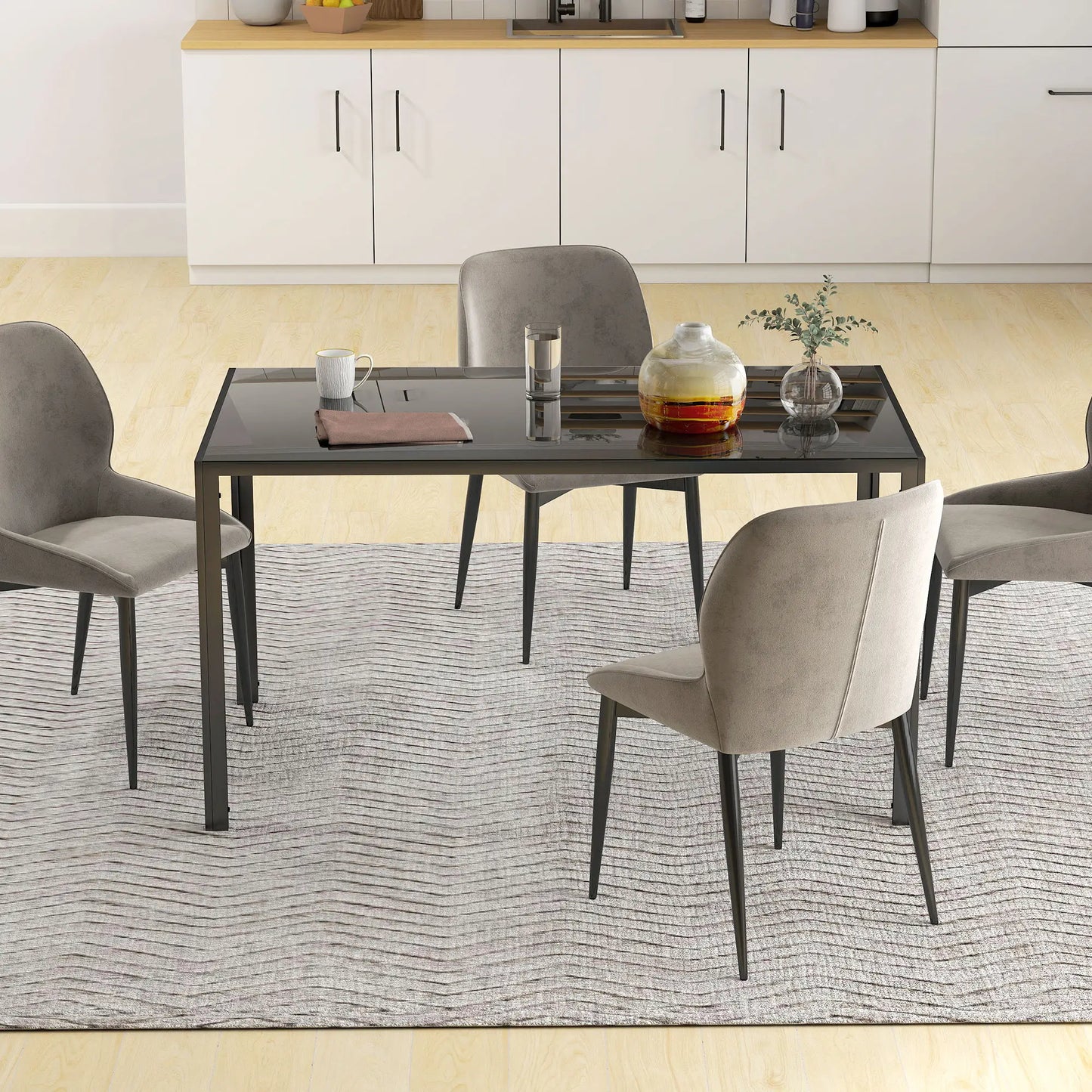 Rectangular Kitchen Table For 4 People, Tempered Glass Tabletop, Black Dining Tables at Gallery Canada