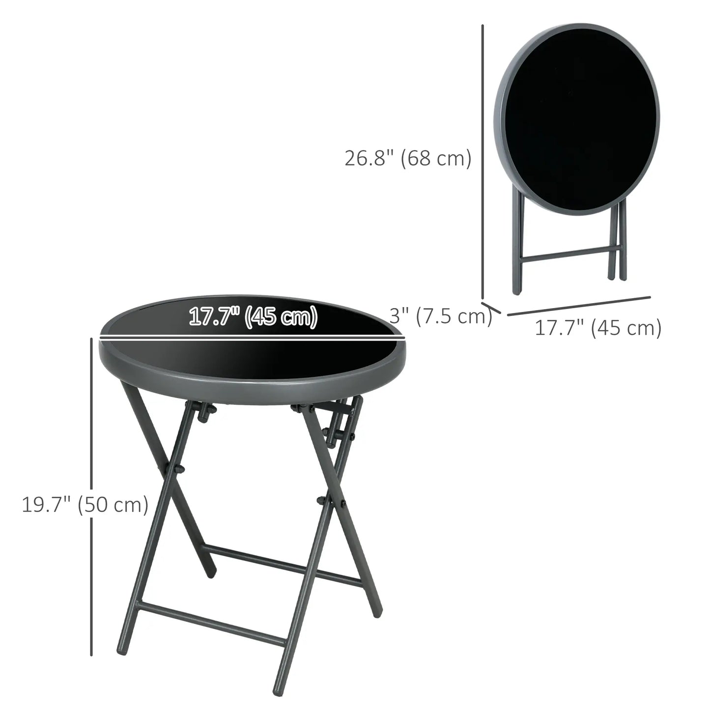18" Outdoor Round Folding Table, Tempered Glass Top, Black Patio Side Tables at Gallery Canada