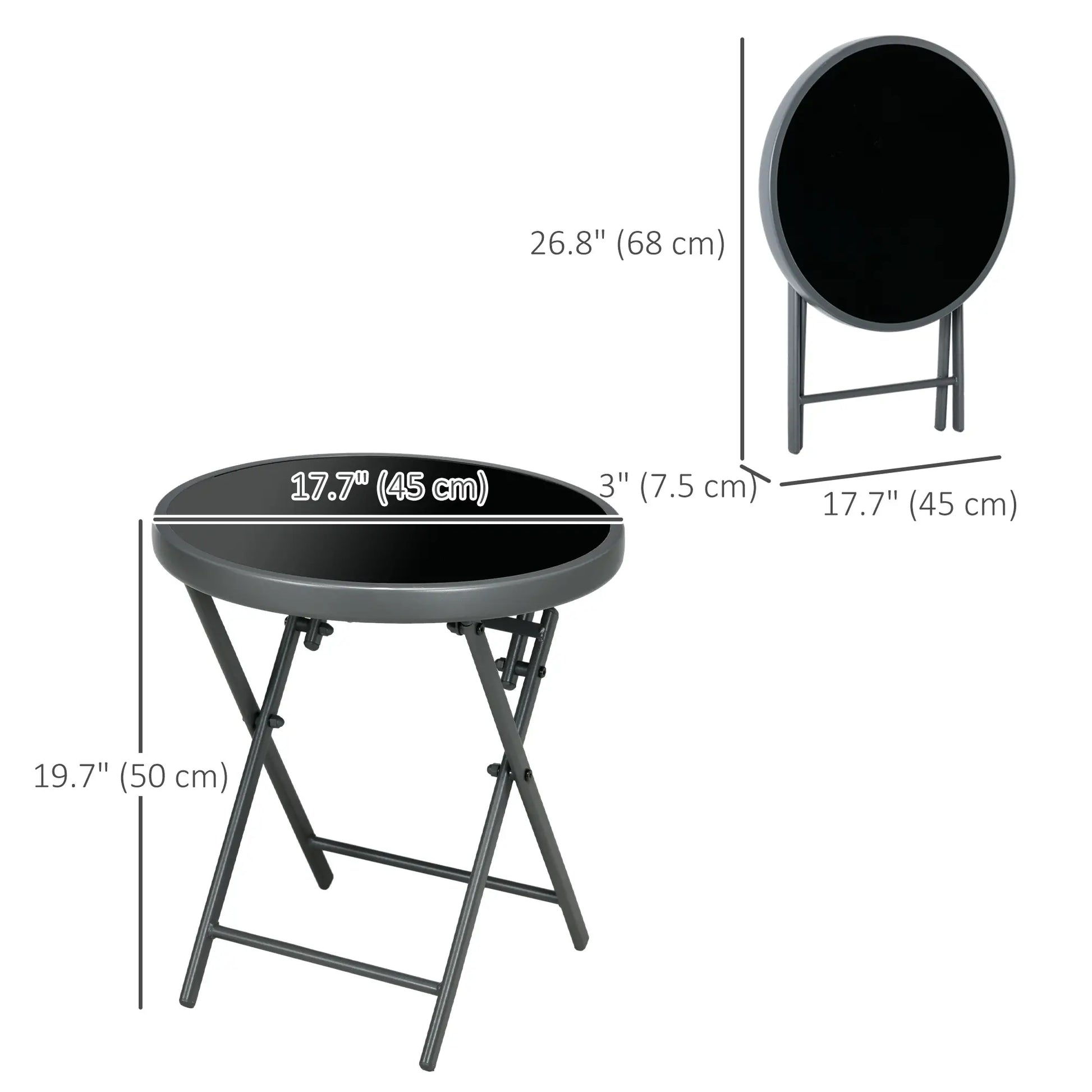 18" Outdoor Round Folding Table, Tempered Glass Top, Black Patio Side Tables at Gallery Canada