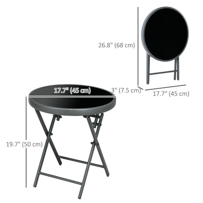 18" Outdoor Round Folding Table, Tempered Glass Top, Black Patio Side Tables at Gallery Canada