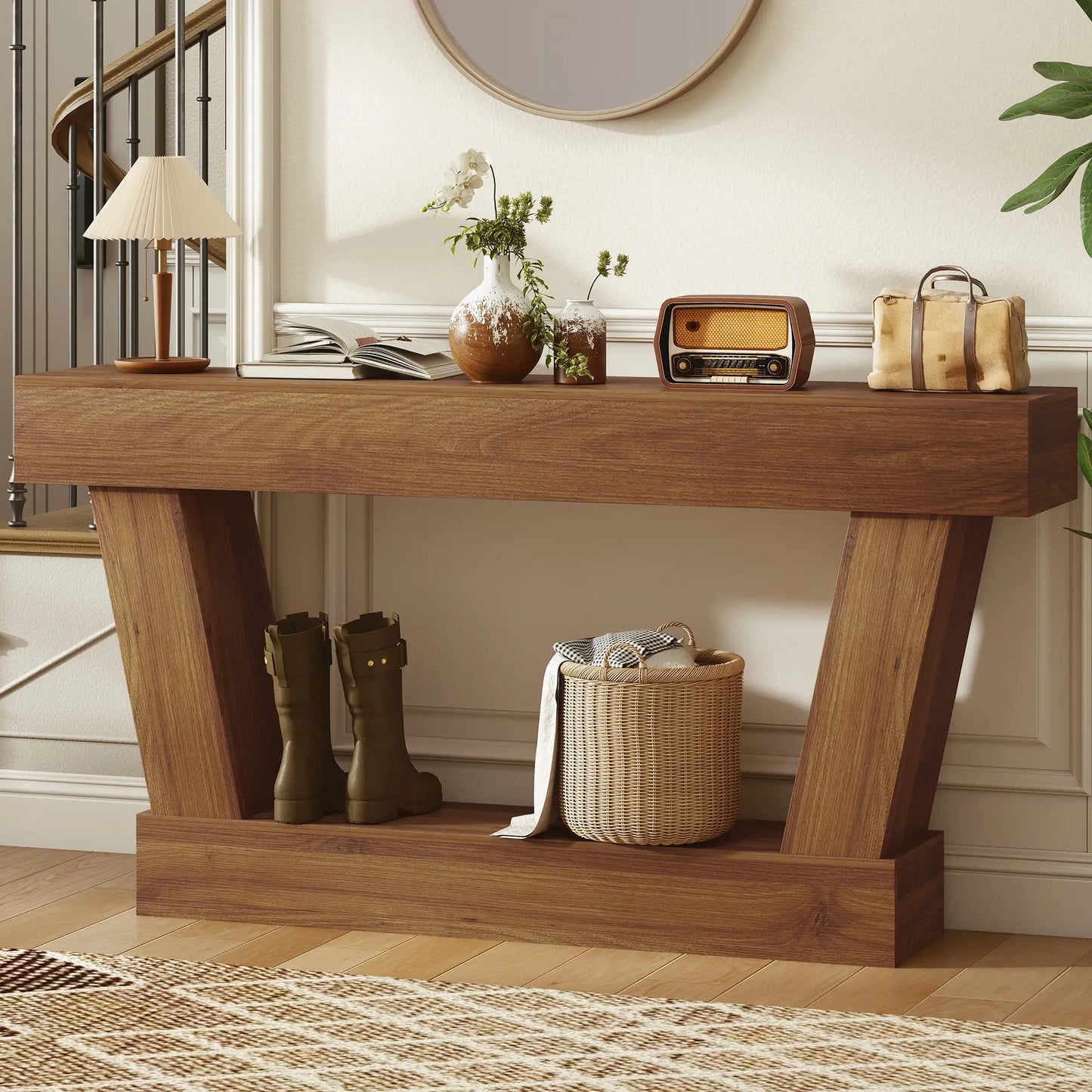 63 Inch Vintage Console Table, Open Shelf, Dark Brown Console Tables at Gallery Canada