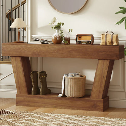 63 Inch Vintage Console Table, Open Shelf, Dark Brown Console Tables at Gallery Canada