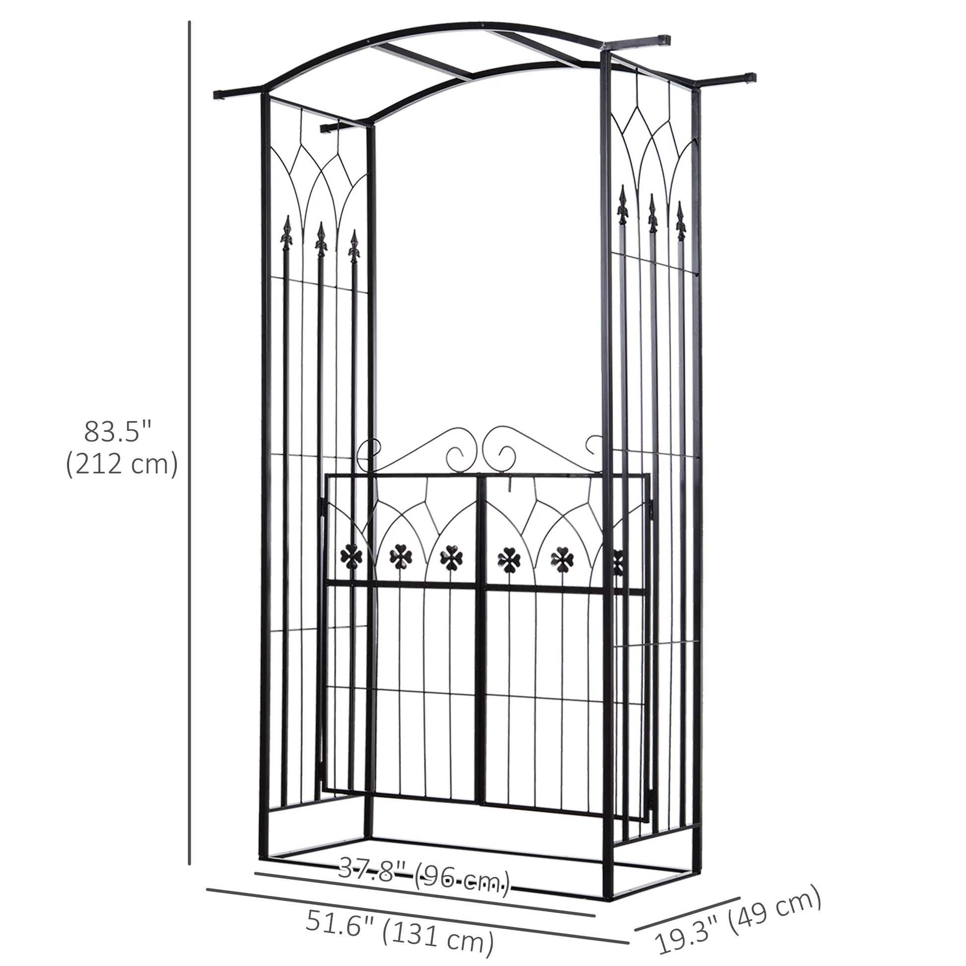 Metal Trellis Garden Arch Arbor, Lucky Leaf Clover Gate, Black Garden Arches at Gallery Canada