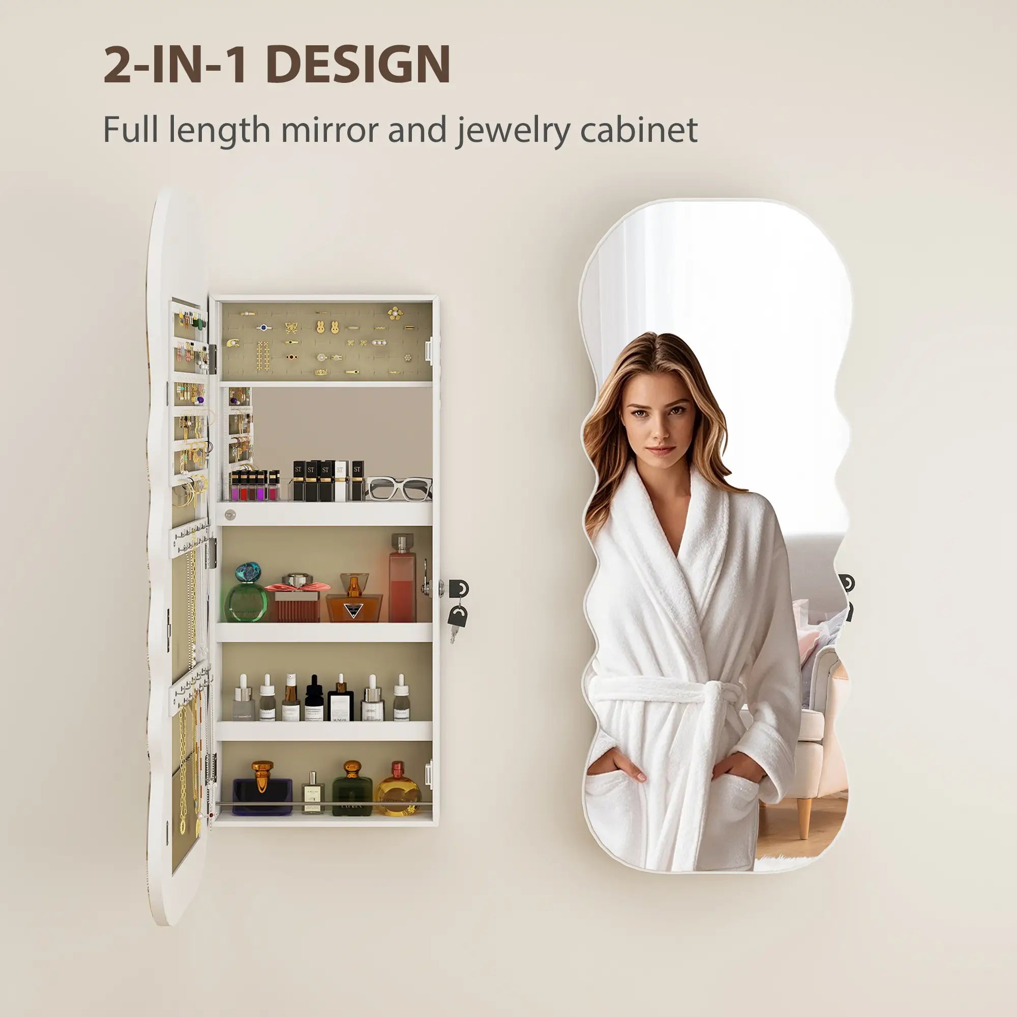 Jewelry Armoire Cabinet With Lights, Wall Mounted, Full Length Mirror, White Jewellery Armoire & Jewellery Mirror Cabinets at Gallery Canada