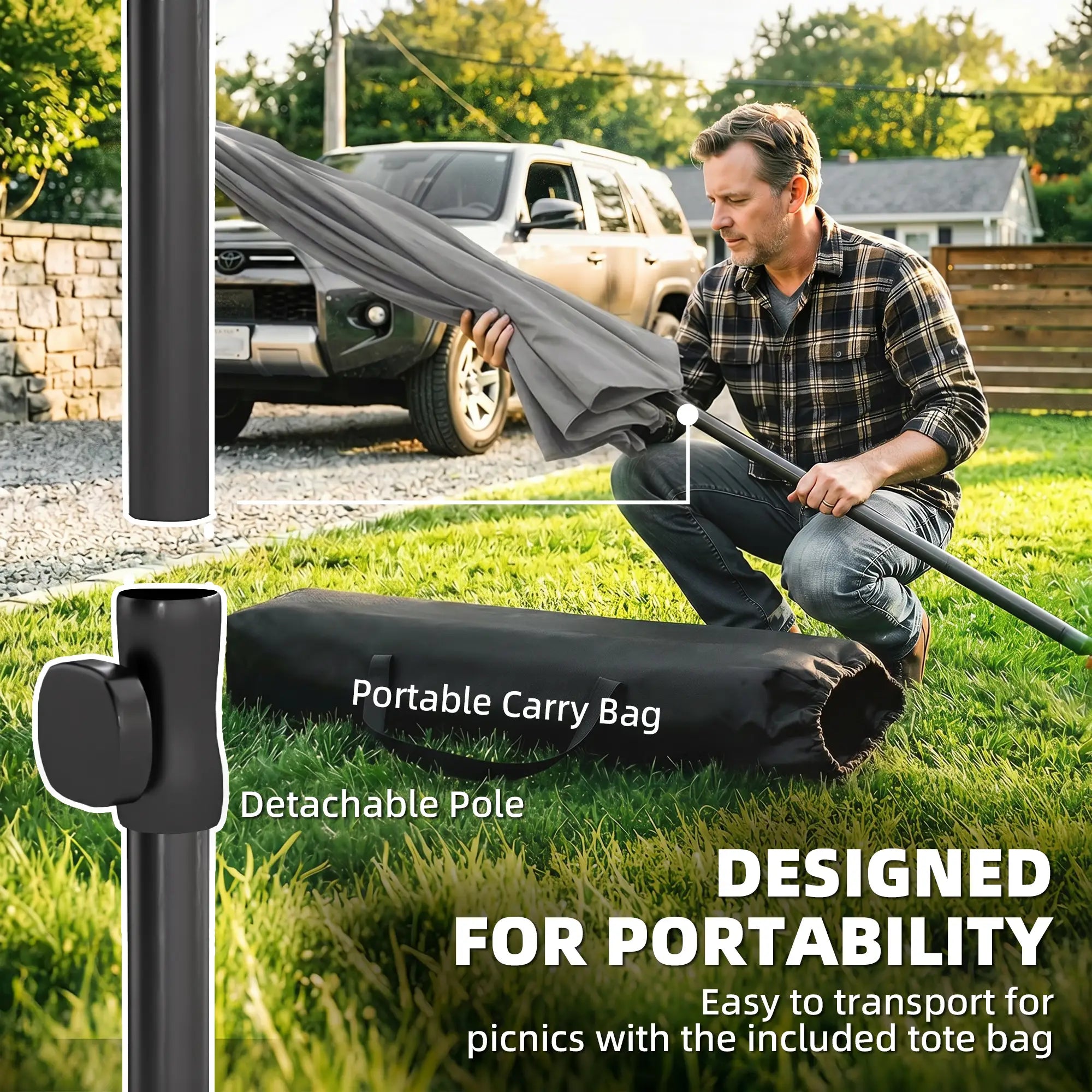6' x 4' Grey Patio Umbrella, Tilt Crank, Rectangular Outdoor, Grey Sun Umbrellas at Gallery Canada