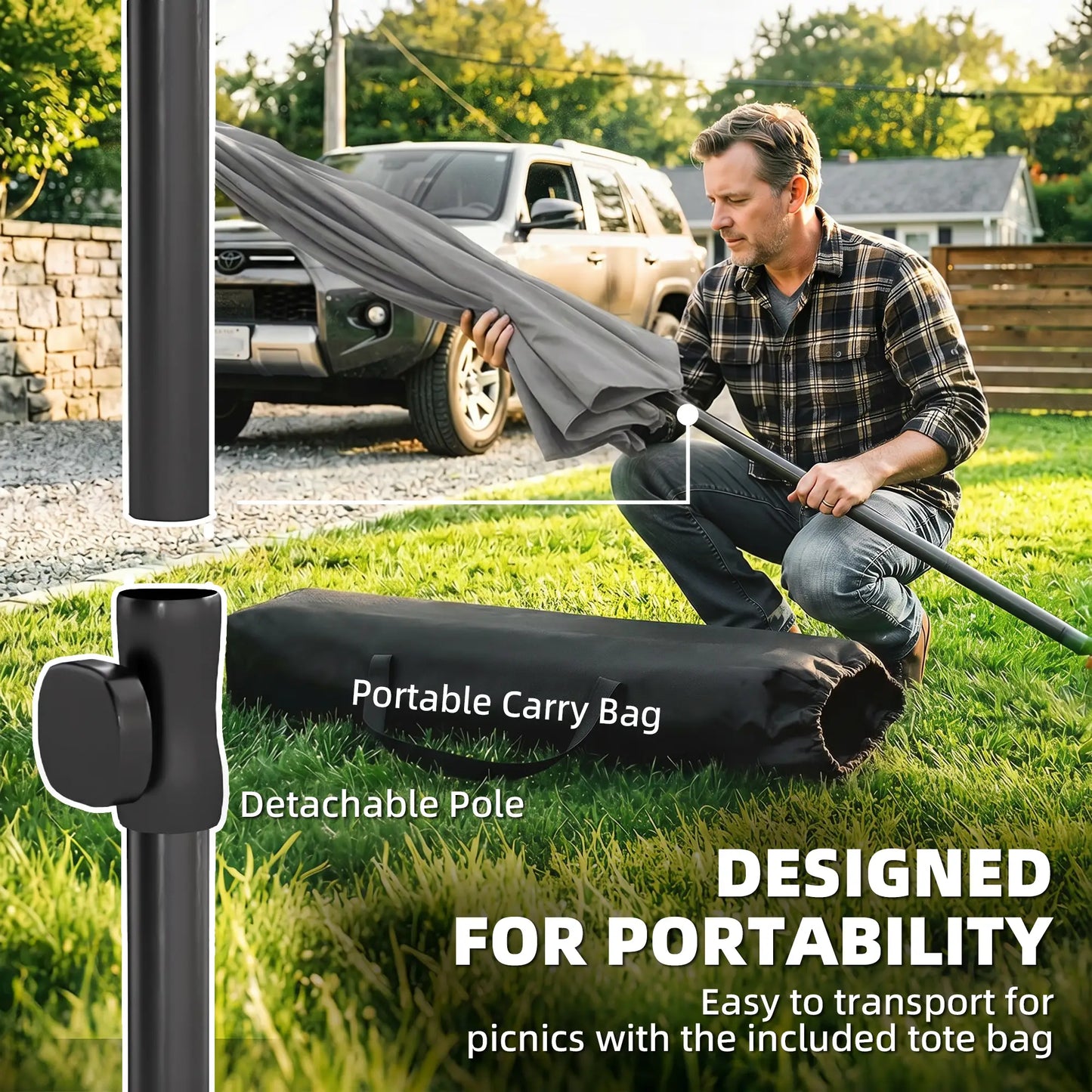 6' x 4' Grey Patio Umbrella, Tilt Crank, Rectangular Outdoor, Grey Sun Umbrellas at Gallery Canada