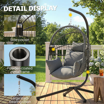 Metal Hanging Egg Chair, Full Body Padded Seat, Grey Patio Swings with Stand at Gallery Canada